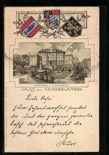 Passepartout-Lithographie Kaiserslautern, Bezirks-Commando, Wappen