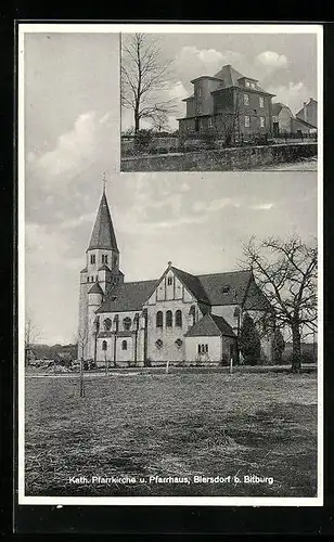 AK Biersdorf b. Bitburg, Kath. Pfarrkirche und Pfarrhaus