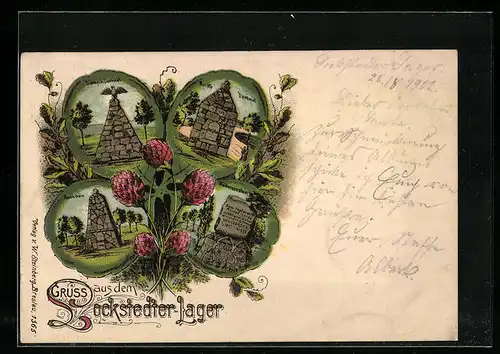 Passepartout-Lithographie Lockstedter Lager, Moltke- und Bismarck-Denkmal, Walderseestein, Kleeblatt