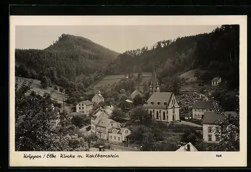 AK Krippen /Elbe, Kirche mit Kohlbornstein