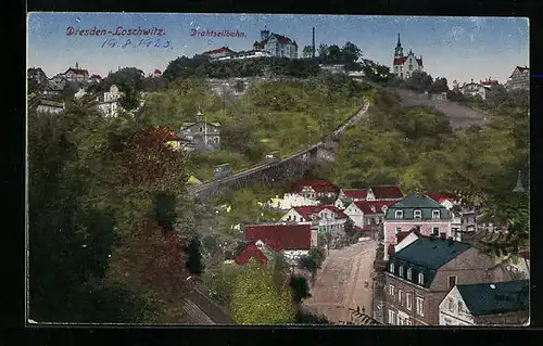 AK Loschwitz /Dresden, Panorama mit Drahtseilbahn