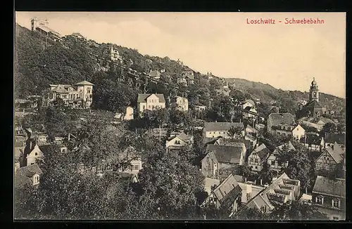 AK Dresden-Loschwitz, Blick auf die Schwebebahn