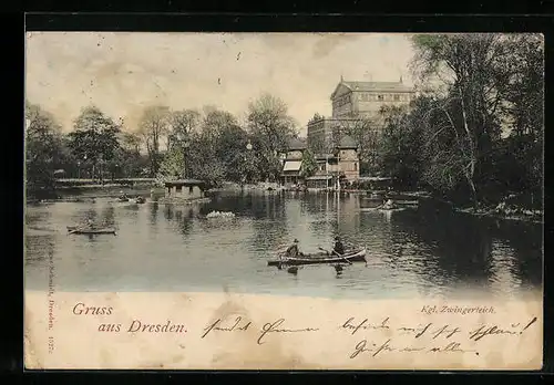 AK Dresden, Kgl. Zwingerteich mit Ruderbooten