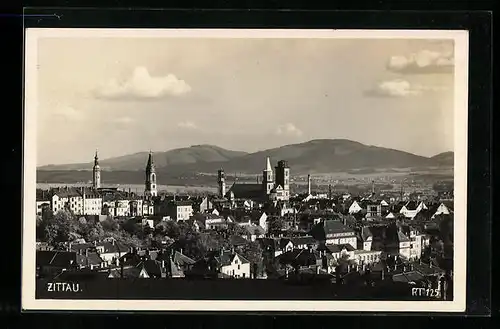 AK Zittau, Blick auf den Ort mit Kirchtürmen