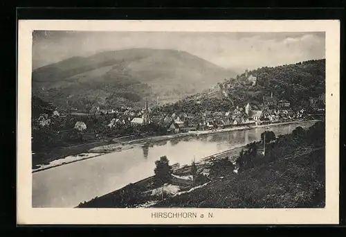 AK Hirschhorn a. N., Ortsansicht mit Flusslauf