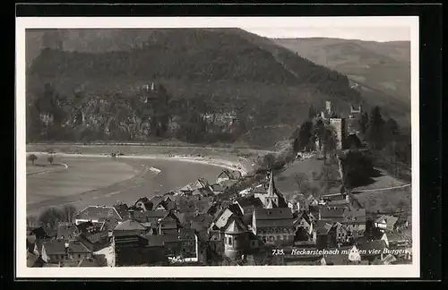 AK Neckarsteinach, Flusslauf mit den vier Burgen