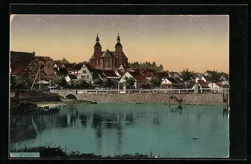 AK Walldürn, Ortsansicht mit Teich und Kirche