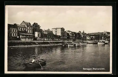 AK Remagen, Rheinansicht mit Ruderboot