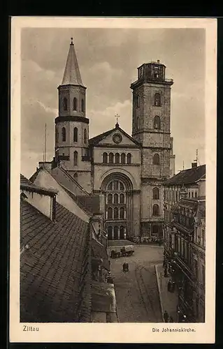 AK Zittau, Die Johanniskirche aus der Vogelschau