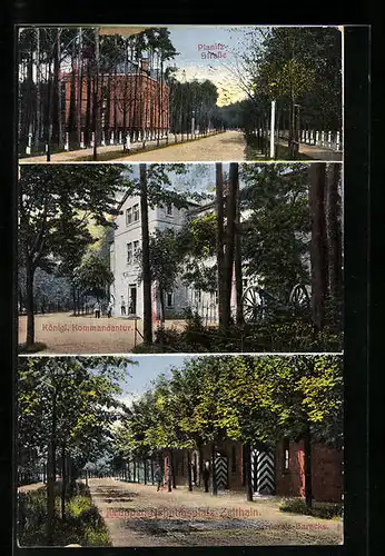 AK Zeithain, Strassenpartien mit Generalsbaracke und Königl. Kommandantur