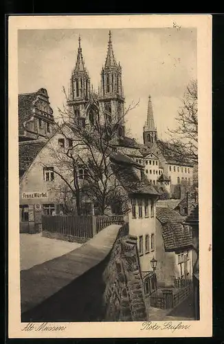 AK Meissen, Rote Stufen mit Blick auf die Kirche