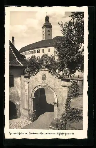 AK Gundelsheim a. Neckar, Torbogen am Sanatorium Schloss Horneck