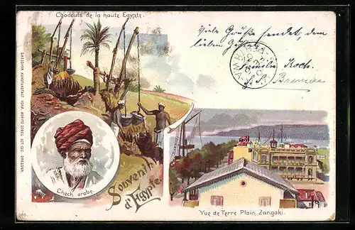 Lithographie Zangaki, Vue de Terre Plain, Chech arabe