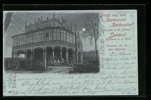 Mondschein-AK Speldorf b. Mülheim, Restaurant Reichsadler von J. W. Schmitz