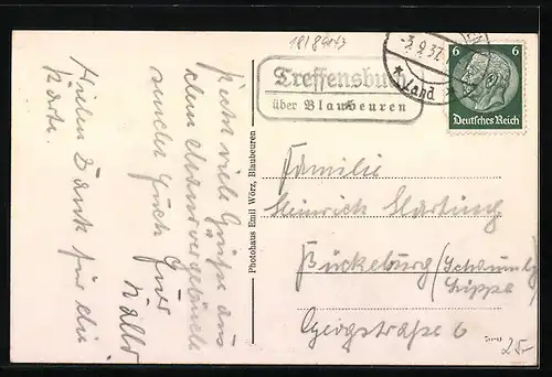 AK Treffensbuch, Ortspartie mit Gasthaus, Kirche, Teilansicht