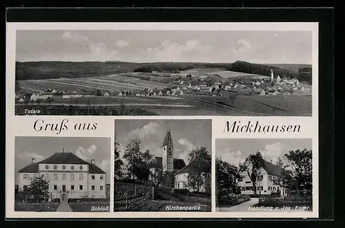 AK Mickhausen, Handlung von Jos. Egger, Schloss, Kirchenpartie