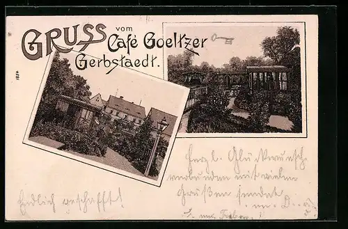 Künstler-AK Gerbstedt, Cafe Goeltzer, Garten