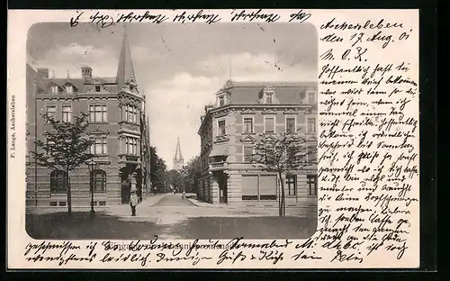 AK Aschersleben, Strassenblick Johannispromenade mit Geschäft