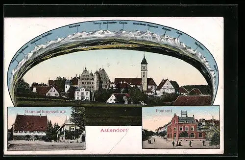AK Aulendorf, Postamt, Haushaltungsschule, Alpen