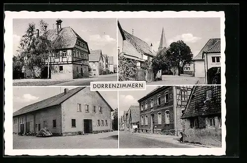 AK Dürrenzimmern, Ortspartie mit Kirche und Fachwerkhaus