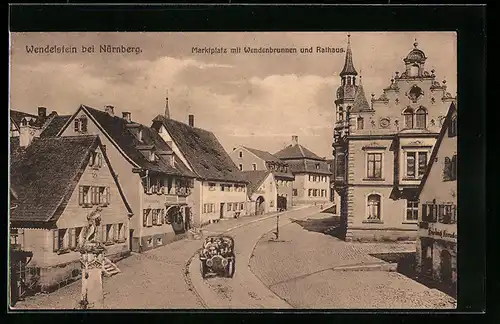 AK Wendelstein bei Nürnberg, Marktplatz mit Wendenbrunnen und Rathaus