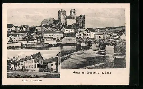 AK Runkel a. d. Lahn, Hotel zur Lahnbahn, Ortsansicht