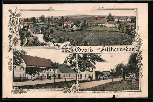 AK Altbernsdorf, Gasthof zum Deutschen Kaiser, Dorfpartie mit Ortsbehörde