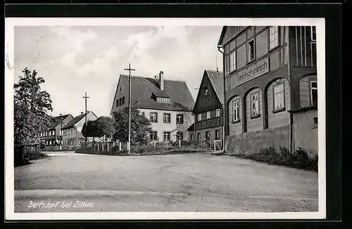AK Bertsdorf bei Zittau, Strassenpartie mit Gasthof z. Hirsch