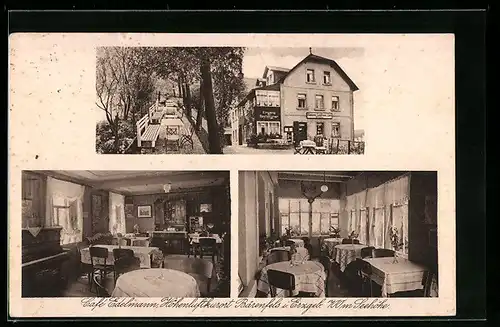 AK Bärenfels i. Erzgeb., Cafe Edelmann, Aussen- u. Innenansicht