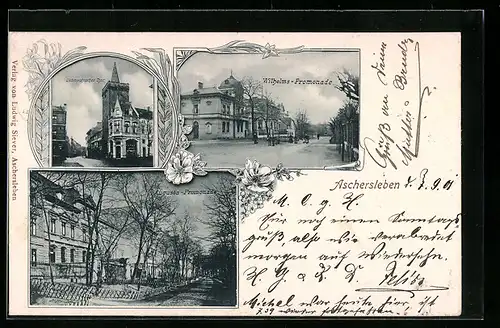 Passepartout-AK Aschersleben, Wilhelms-Promenade, Augusta-Promenade, Liebenwahnsches Tor