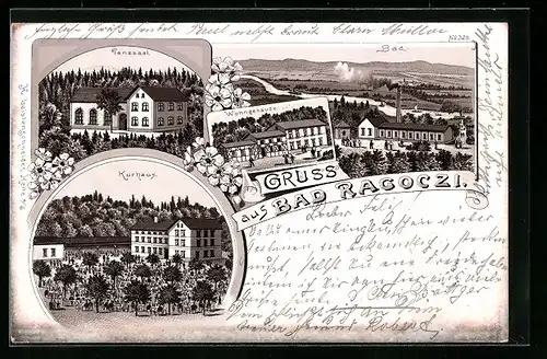 Lithographie Halle /Saale, Kurhaus Bad Ragoczi mit Kurhaus und Tanzsaal