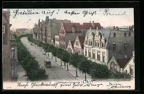 AK Lehe, Hafenstrasse aus der Vogelschau, mit Strassenbahn