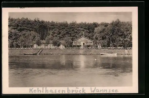 AK Berlin-Wannsee, Restaurant Ruderheim, Kohlhasenbrück, Inhaber F. Steinke, Ansicht vom Wasser aus
