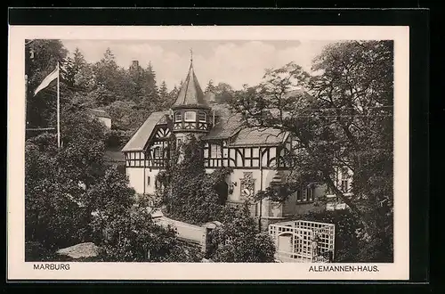 AK Marburg, Alemannen-Haus mit Anlagen aus der Vogelschau