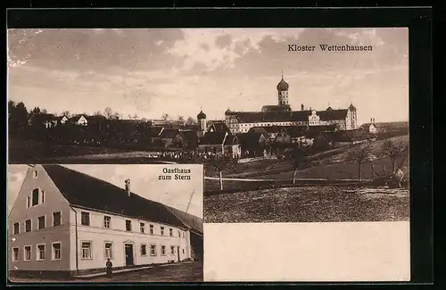 AK Wettenhausen, Gasthaus zum Stern, Ortsansicht mit Kloster