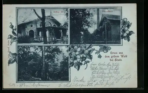 Mondschein-AK Stade, Gasthaus Grüner Wald mit Restaurant und Wasserkunst