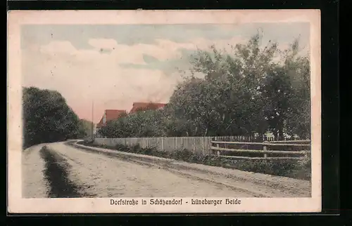 AK Schätzendorf /Lüneburger Heide, Dorfstrasse mit Bäumen