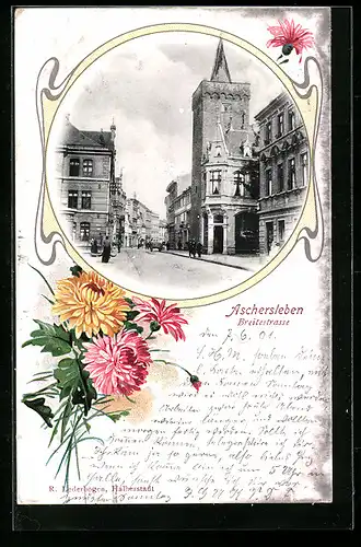 AK Aschersleben, Breitestrasse mit Passanten, Passepartout