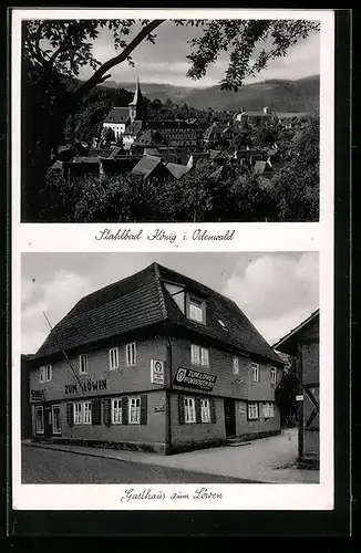 AK König i. Odenwald, Gasthaus zum Löwen, Teilansicht mit Kirche