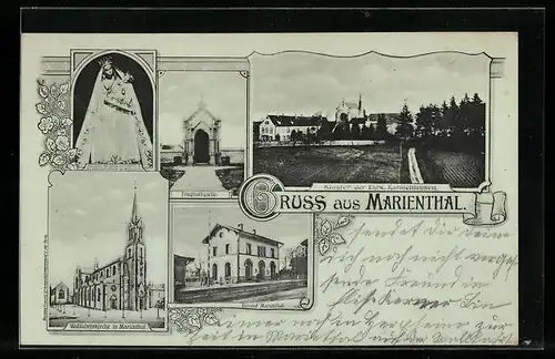 AK Marienthal, Friedhofskapelle, Bahnhof und Kloster