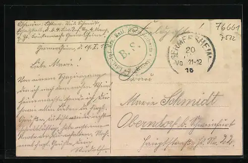 AK Rheinsheim, Blick auf Kirche und Rhein