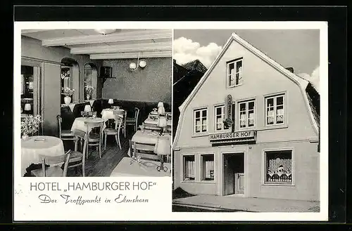 AK Elmshorn, Innen- und Aussenansicht des Hotels Hamburger Hof