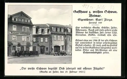 AK Weimar, Gasthaus zum Weissen Schwan