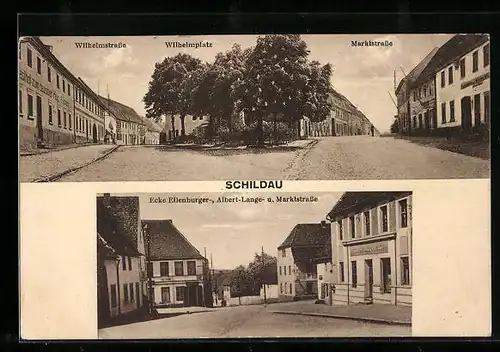 AK Schildau, Gasthof zum deutschen Haus, Wilhelmstrasse, Marktstrasse