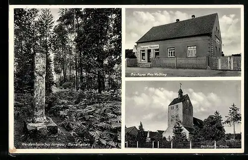 AK Weidenhain b. Torgau, Bäckerei Wussling, Bärensäule, Denkmal und Kirche