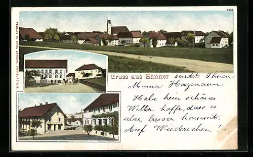 AK Hänner, Gasthaus zur Krone, Gesamtansicht, Strassenpartie