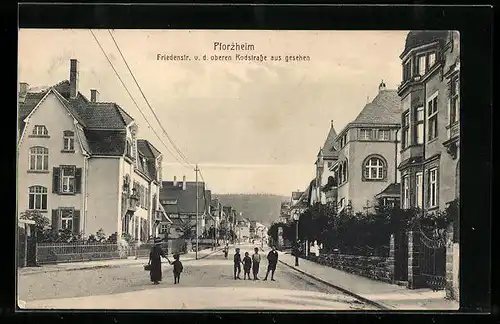 AK Pforzheim, Friedenstrasse v.d. oberen Rodstrasse aus gesehen