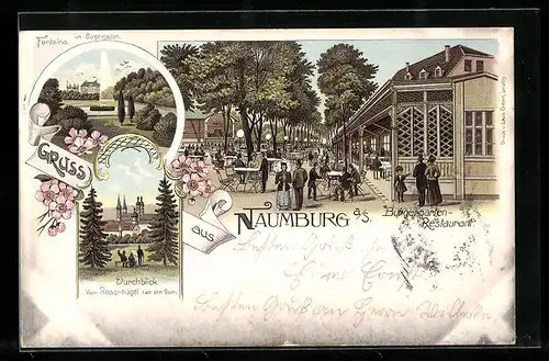 Lithographie Naumburg a. S., Restaurant Bürgergarten, Fontaine