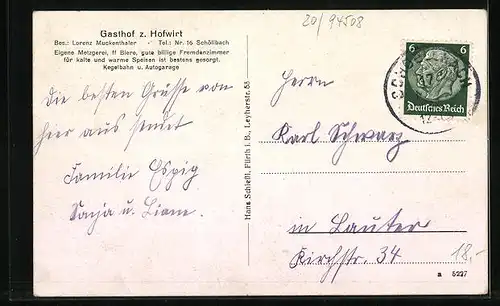 AK Schöllnach /Ndb., Ortsansicht, Gasthof Muckenthaler, Kriegerdenkmal