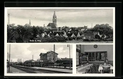 AK Roth, Bahnhof mit Bahnsteigen, Bahnhofs-Gasthof